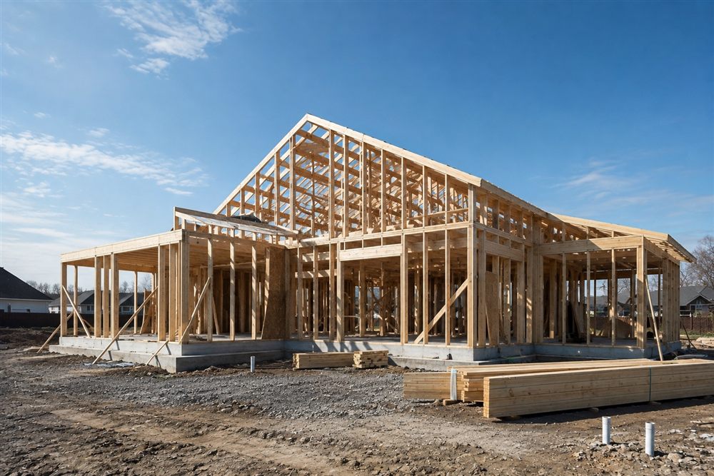 Charpente d'une maison neuve en construction par Charignon Construction